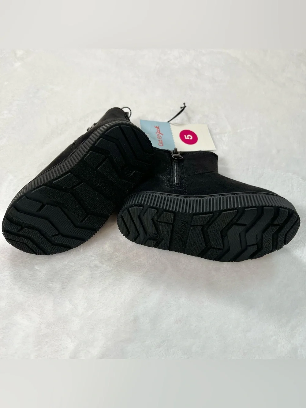 Cat & Jack Toddler Girls Black Faux Suede Faux Fur Ankle Boots Side Zip Size 5T